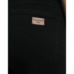 Jeans skinny in denim a vita media in cotone nero - IT42-M