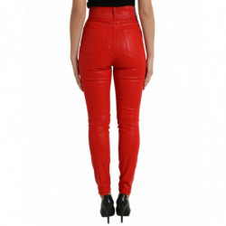Jeans skinny in denim a vita alta in cotone rosso - IT40-S