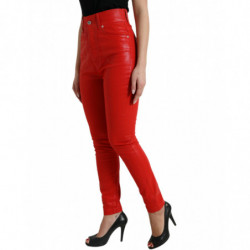 Jeans skinny in denim a vita alta in cotone rosso - IT40-S