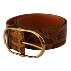Cintura fibbia ovale dorata pelle esotica marrone - 80 CM / 32 INCHES
