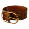 Cintura fibbia ovale dorata pelle esotica marrone - 80 CM / 32 INCHES