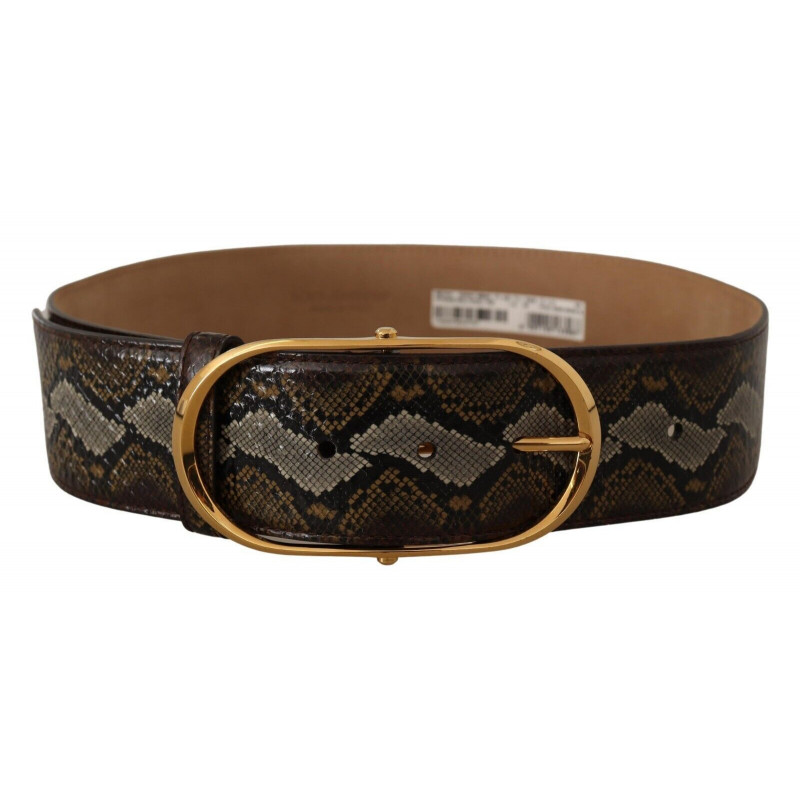Cintura fibbia ovale dorata pelle pitone marrone - 80 CM / 32 INCHES