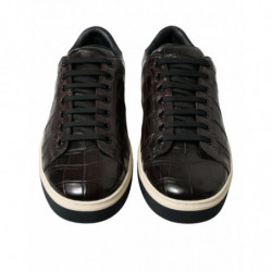 Scarpe da ginnastica casual da uomo pelle esotica coccodrillo marro