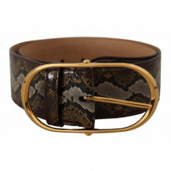 Cintura fibbia ovale dorata pelle pitone marrone - 80 CM / 32 INCHES