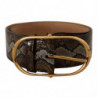 Cintura fibbia ovale dorata pelle pitone marrone - 80 CM / 32 INCHES