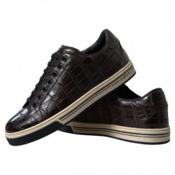 Scarpe da ginnastica casual da uomo pelle esotica coccodrillo marro