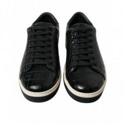 Scarpe da ginnastica casual da uomo pelle esotica coccodrillo nero