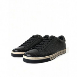 Scarpe da ginnastica casual da uomo pelle esotica coccodrillo nero