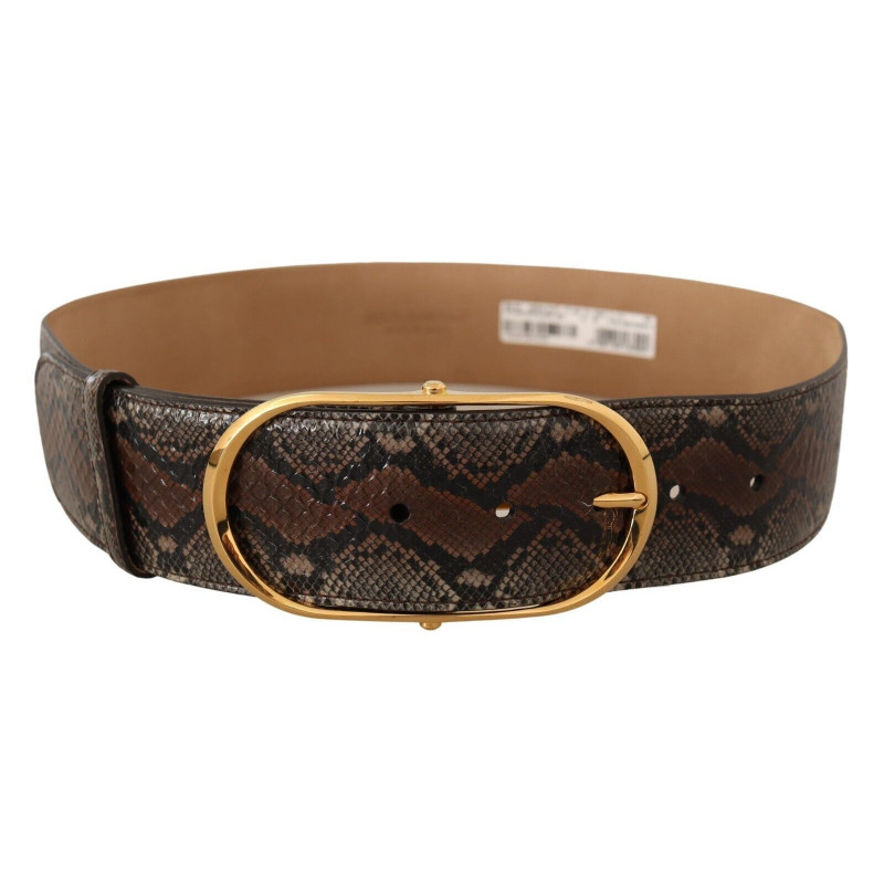Cintura fibbia ovale dorata pelle esotica marrone - 80 CM / 32 INCHES