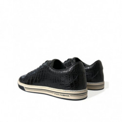 Scarpe da ginnastica casual da uomo pelle esotica coccodrillo nero