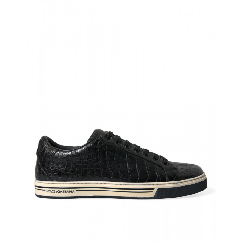 Scarpe da ginnastica casual da uomo pelle esotica coccodrillo nero
