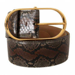 Cintura fibbia ovale dorata pelle esotica marrone - 80 CM / 32 INCHES