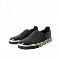 Scarpe da ginnastica in pelle esotica di coccodrillo nero - EU42/US9
