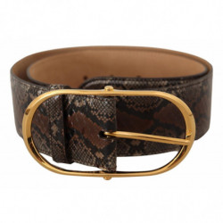 Cintura fibbia ovale dorata pelle esotica marrone - 80 CM / 32 INCHES