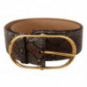 Cintura fibbia ovale dorata pelle esotica marrone - 80 CM / 32 INCHES