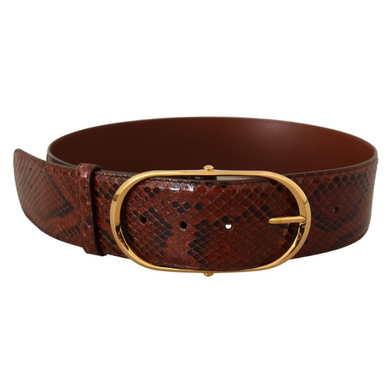Cintura fibbia ovale dorata pelle esotica marrone - 70 CM / 28 INCHES