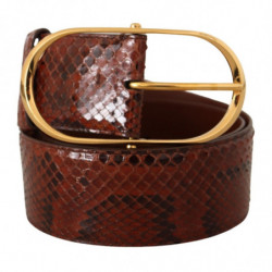 Cintura fibbia ovale dorata pelle esotica marrone - 70 CM / 28 INCHES