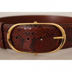 Cintura fibbia ovale dorata pelle esotica marrone - 70 CM / 28 INCHES