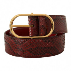 Cintura fibbia ovale dorata pelle esotica rossa - 80 CM / 32 INCHES