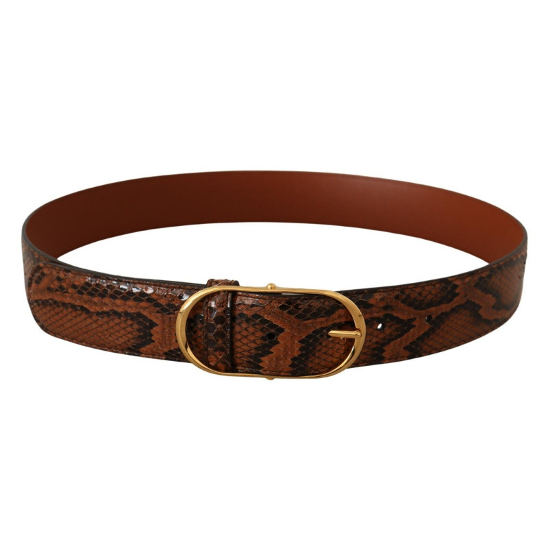 Cintura fibbia ovale dorata pelle esotica marrone - 80 CM / 32 INCHES