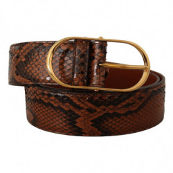 Cintura fibbia ovale dorata pelle esotica marrone - 80 CM / 32 INCHES