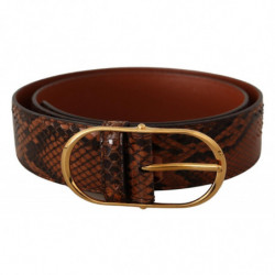 Cintura fibbia ovale dorata pelle esotica marrone - 80 CM / 32 INCHES