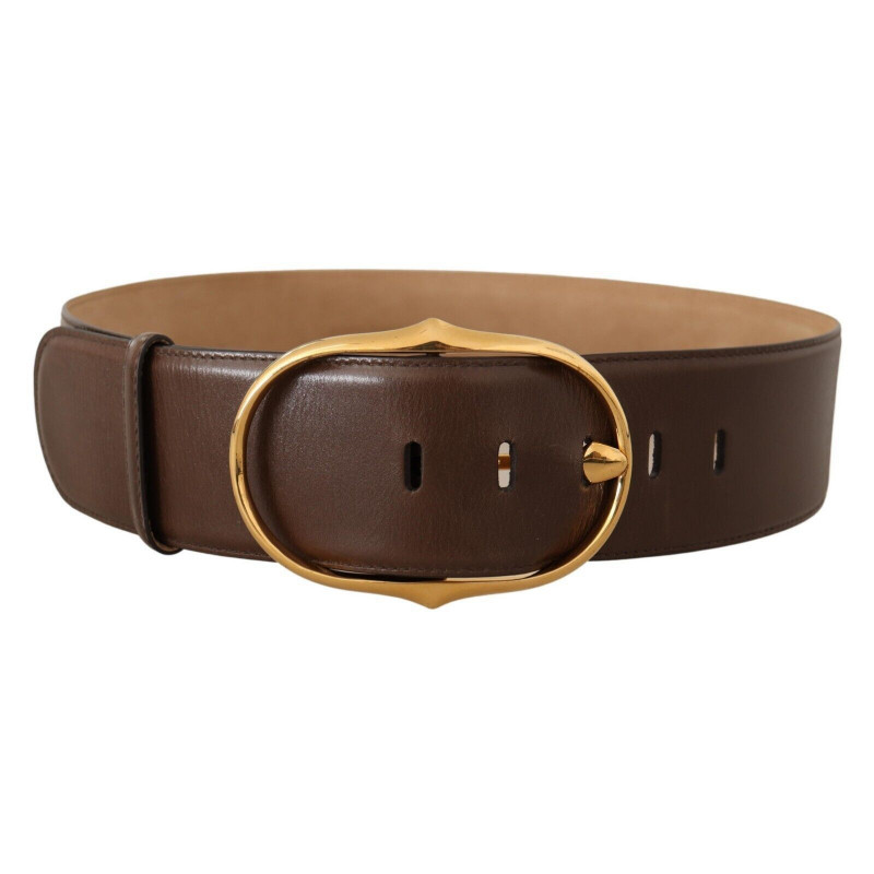 Cintura fibbia ovale metallo dorato pelle marrone - 75 CM / 30 INCHES