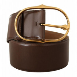 Cintura fibbia ovale metallo dorato pelle marrone - 75 CM / 30 INCHES