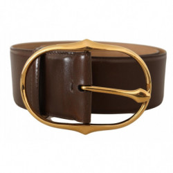 Cintura fibbia ovale metallo dorato pelle marrone - 75 CM / 30 INCHES