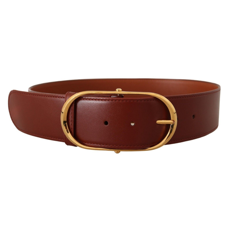 Cintura fibbia ovale metallo dorato pelle marrone - 75 CM / 30 INCHES