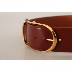Cintura fibbia ovale metallo dorato pelle marrone - 75 CM / 30 INCHES