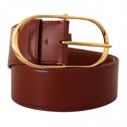 Cintura fibbia ovale metallo dorato pelle marrone - 75 CM / 30 INCHES