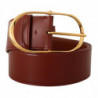 Cintura fibbia ovale metallo dorato pelle marrone - 75 CM / 30 INCHES