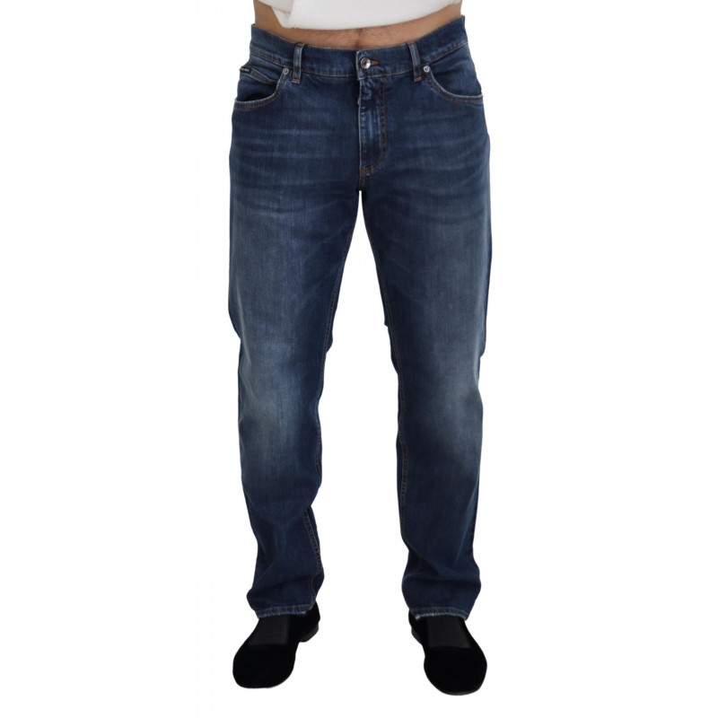 Jeans casual in denim di cotone lavato blu - IT52 - L