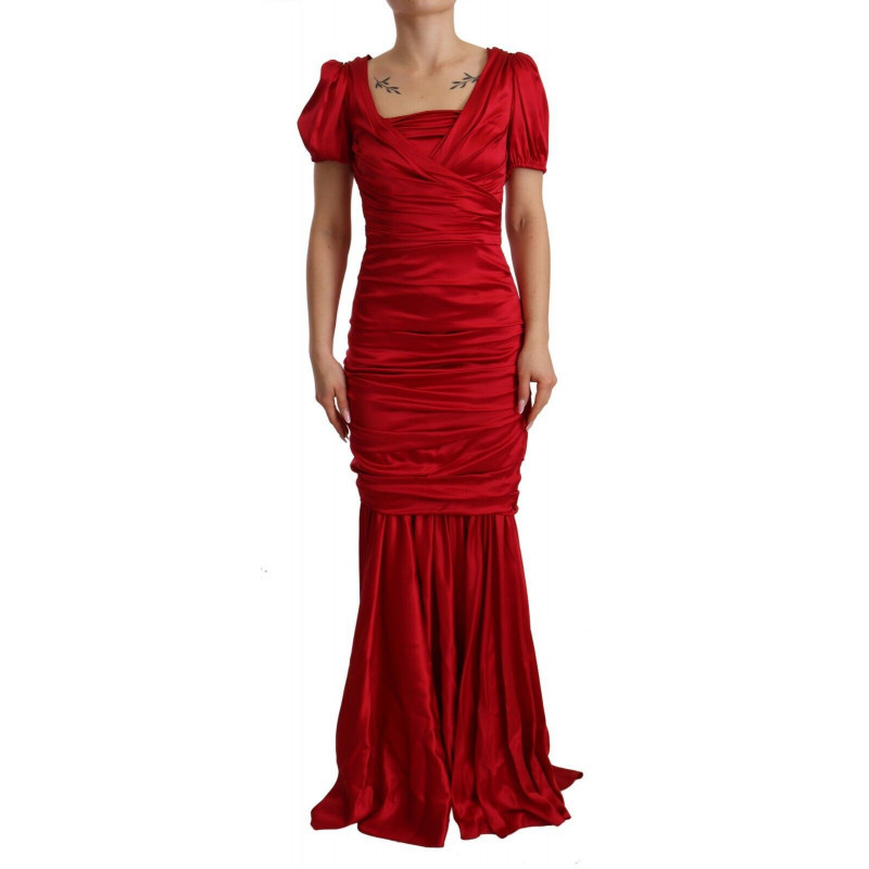 Abito a sirena con tubino in seta elasticizzata rossa - IT40-S