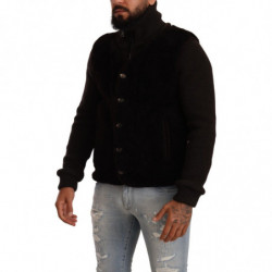 Giacca da uomo in pelle nera con collo alto e collo alto - IT48 - M