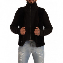 Giacca da uomo in pelle nera con collo alto e collo alto - IT48 - M