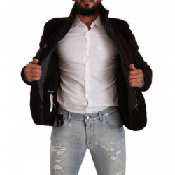 Giacca da uomo in pelle nera con collo alto e collo alto - IT48 - M