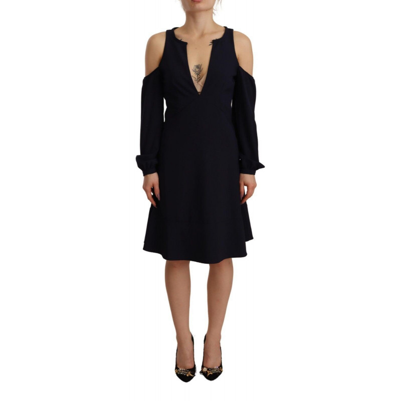 Abito a trapezio nero a maniche lunghe con spalla aperta - IT40-S