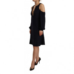 Abito a trapezio nero a maniche lunghe con spalla aperta - IT40-S