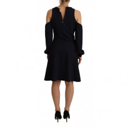 Abito a trapezio nero a maniche lunghe con spalla aperta - IT40-S