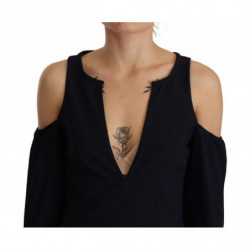 Abito a trapezio nero a maniche lunghe con spalla aperta - IT40-S