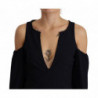Abito a trapezio nero a maniche lunghe con spalla aperta - IT40-S