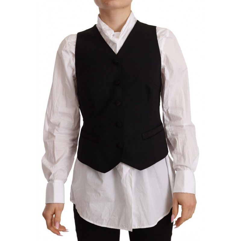 Top in viscosa con gilet senza maniche abbottonato nero - IT40-S