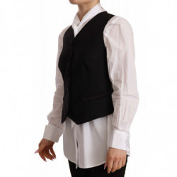 Top in viscosa con gilet senza maniche abbottonato nero - IT40-S