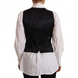 Top in viscosa con gilet senza maniche abbottonato nero - IT40-S