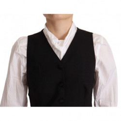 Top in viscosa con gilet senza maniche abbottonato nero - IT40-S
