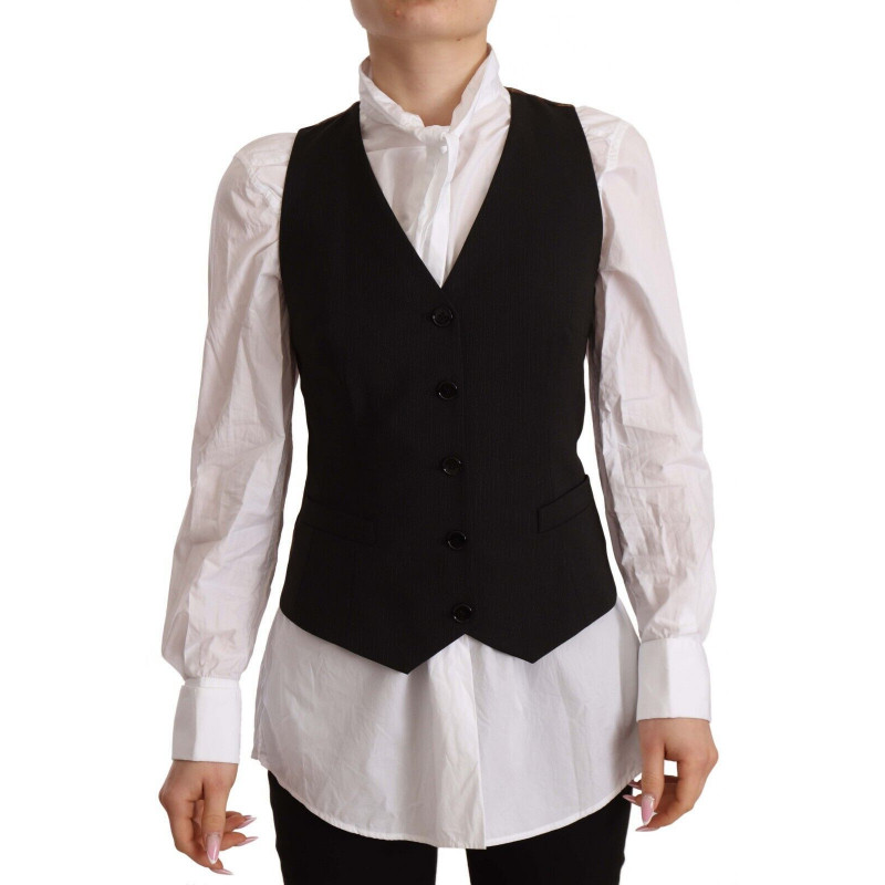 Top in poliestere senza maniche con bottoni neri - IT40-S