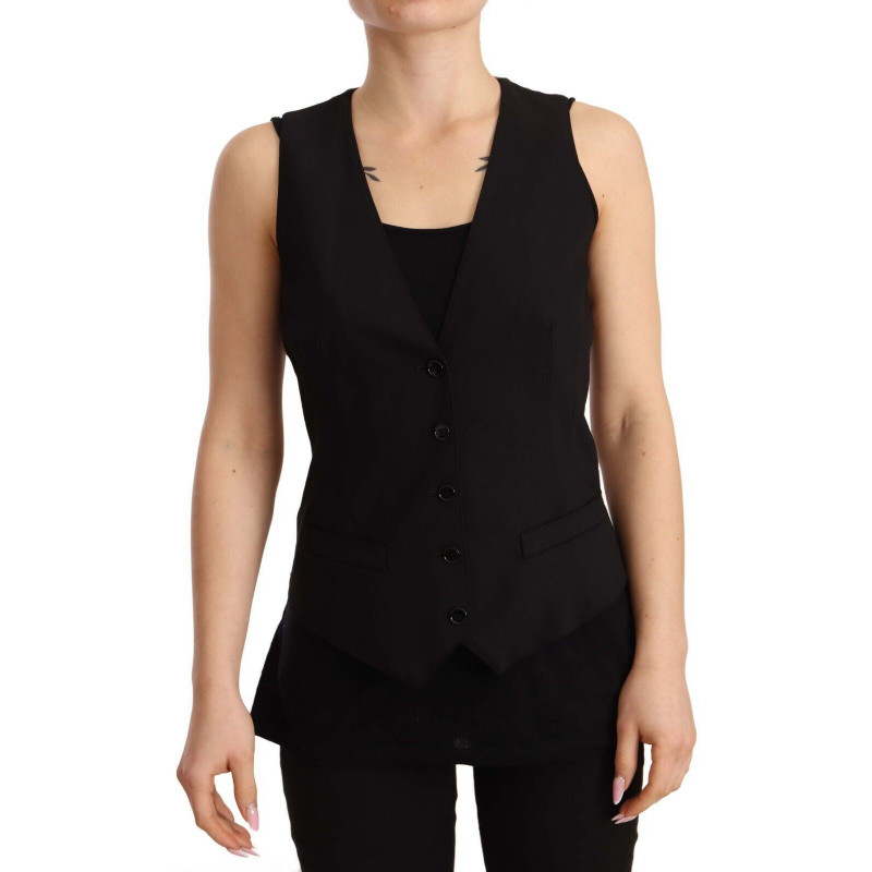 Top in lana con gilet senza maniche con bottoni neri - IT40-S