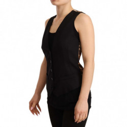 Top in lana con gilet senza maniche con bottoni neri - IT40-S